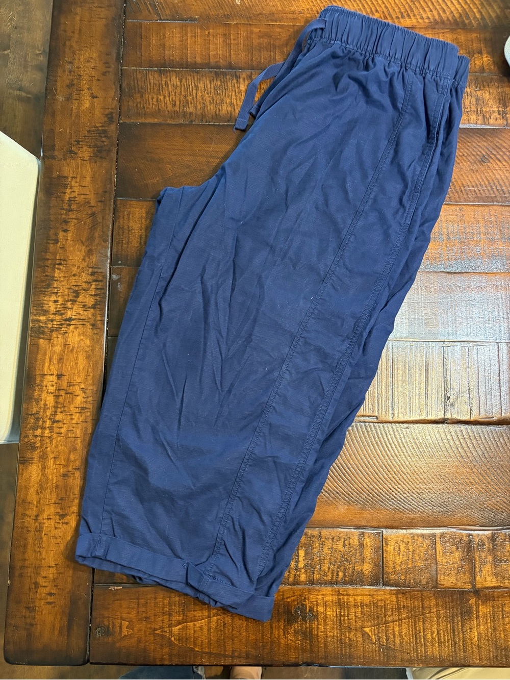 Lane Bryant Navy Elastic-Waist Linen like cropped Pants